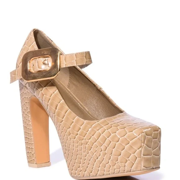 ROUNDABOUT CHUNKY CROC MARY JANE PUMP IN NUDE - Picture 3 of 7